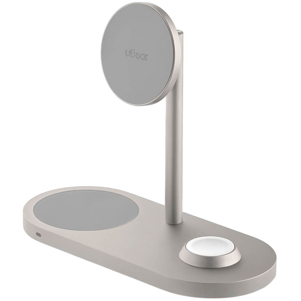 Фото Беспроводное зарядное устройство uBear Stage Pro, 3 в 1, натуральный титан На фото изображено Беспроводное зарядное устройство uBear Stage Pro, 3 в 1, натуральный титан