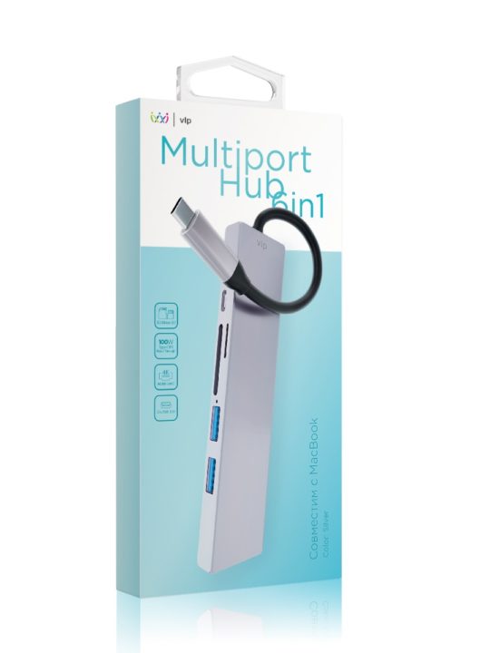 Адаптер VLP USB-C Multiport Hub 6 в 1, серебристый