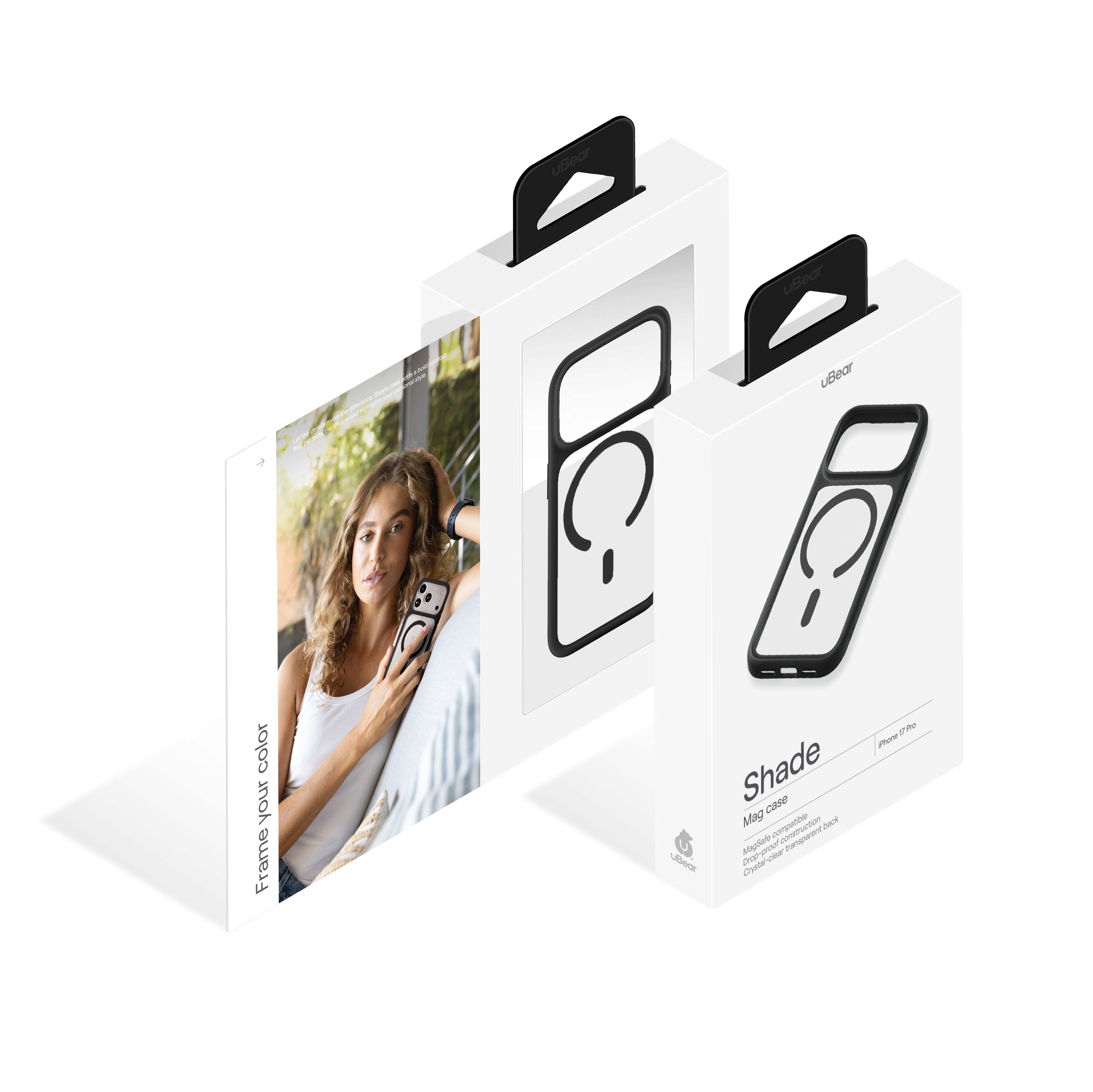 На фото изображено Чехол защитный uBear Shade Case для iPhone 17 Pro, MagSafe, чёрный
