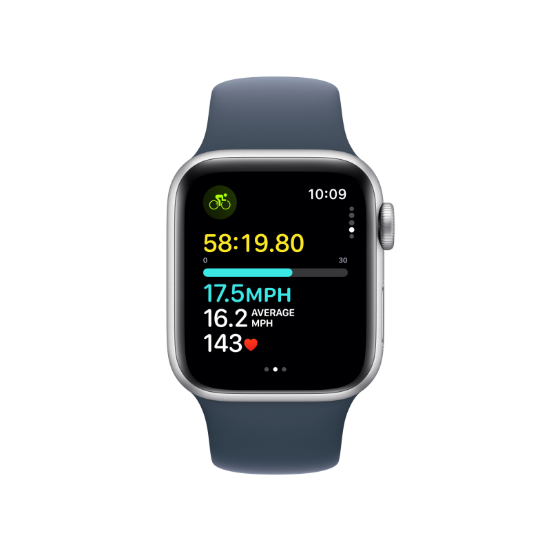 Apple Watch SE 2024, 40 мм, корпус из алюминия цвета «Серебристый», спортивный ремешок, размер S/M