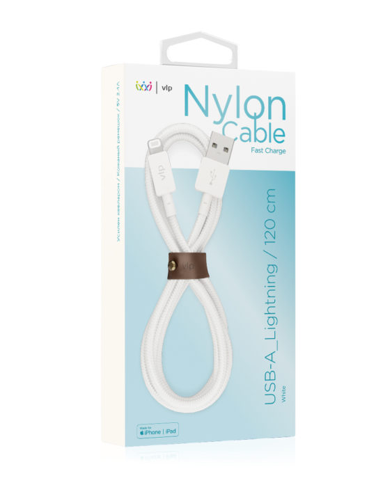 Кабель VLP Nylon Cable USB-A/Lightning MFI, 1.2м, белый