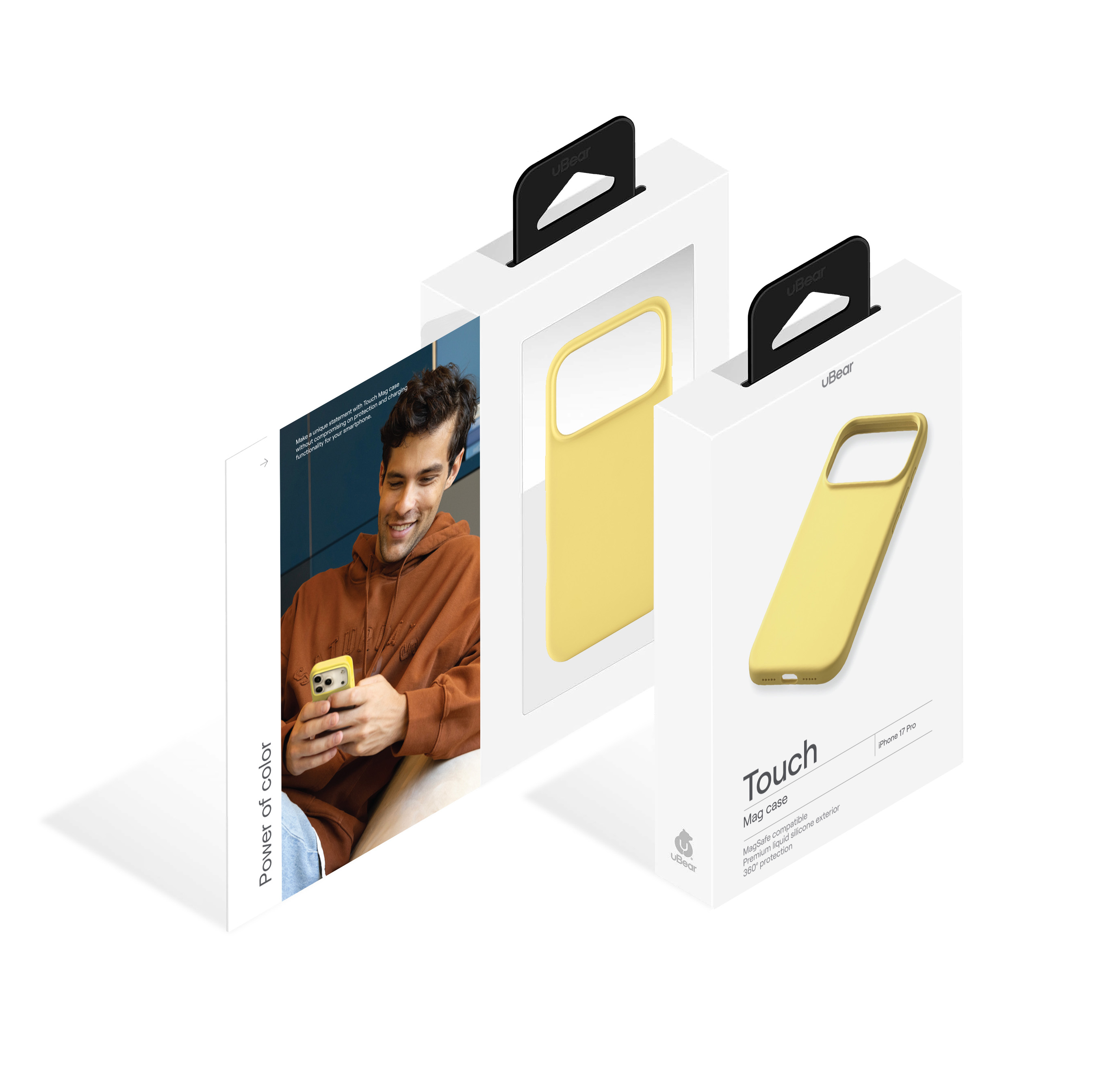 На фото изображено Чехол защитный uBear Touch Mag Case для iPhone 17 Pro, MagSafe, светло-жёлтый