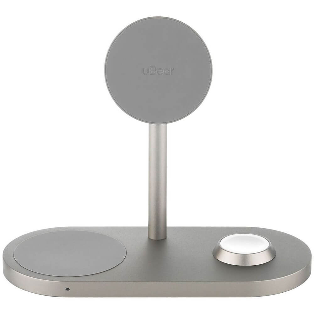 Фото Беспроводное зарядное устройство uBear Stage Pro, 3 в 1, натуральный титан На фото изображено Беспроводное зарядное устройство uBear Stage Pro, 3 в 1, натуральный титан