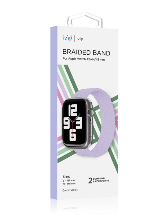 Ремешок нейлоновый плетёный VLP для Apple Watch 42/44/45, S/M, фиолетовый Ремешок нейлоновый плетёный VLP для Apple Watch 42/44/45, S/M, фиолетовый