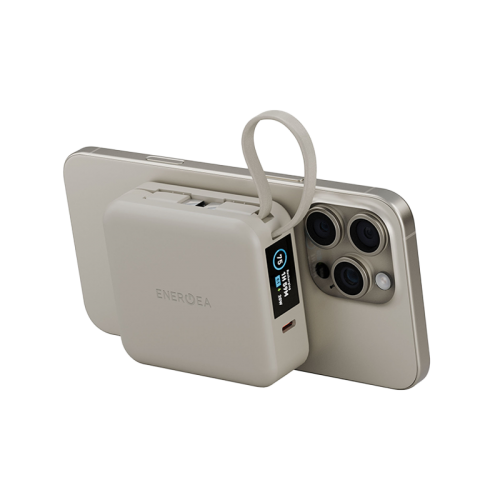 На фото изображено Внешний аккумулятор Energea MagPac Mini Plus 10000 mAh, бежевый