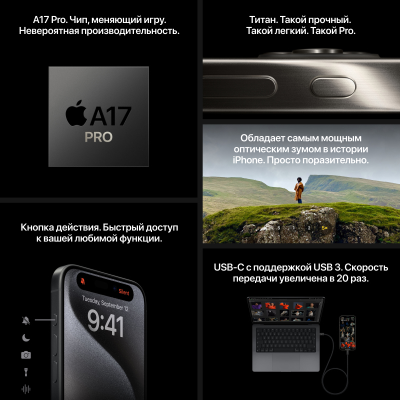 Apple iPhone 15 Pro, 512 ГБ, Титановый чёрный