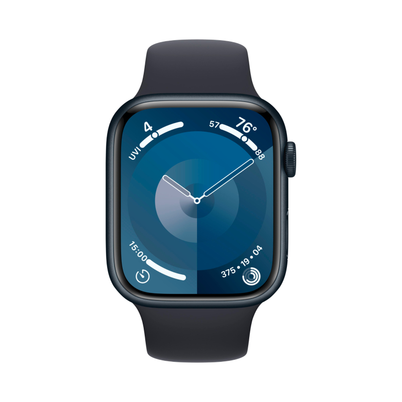 Apple Watch Series 9, 41 мм, корпус из алюминия цвета «Тёмная ночь», спортивный ремешок, размер M/L