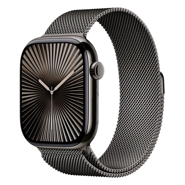 Apple Watch Series 10, 46 мм, корпус из титана цвета «графит», ремешок Milanese графитового цвета, размер S/M