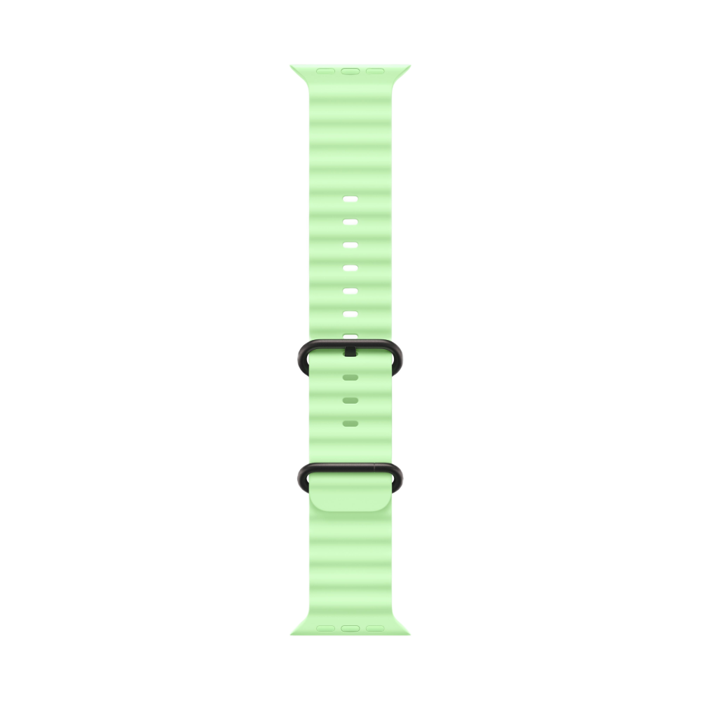 На фото изображено Apple Watch Ultra 3 GPS + Cellular, 49 мм, корпус из чёрного титана, ремешок Ocean Band, цвет неоновый зелёный