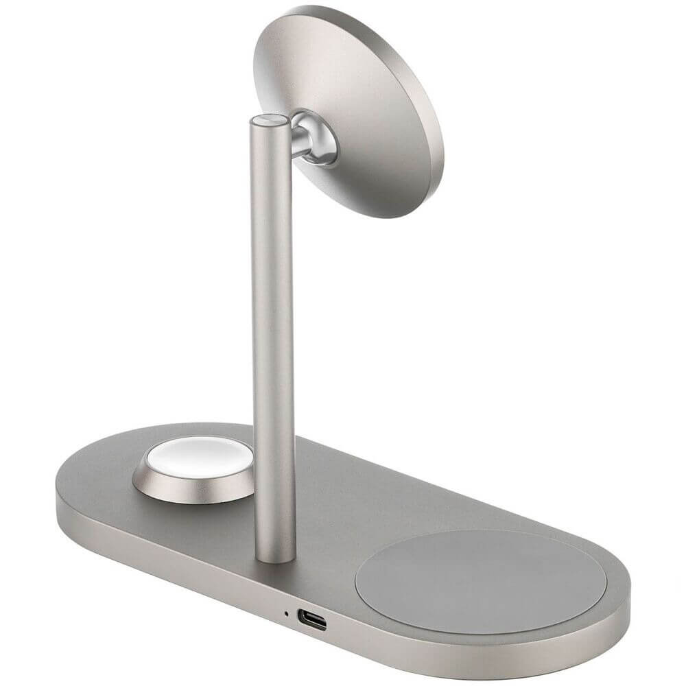 Фото Беспроводное зарядное устройство uBear Stage Pro, 3 в 1, натуральный титан На фото изображено Беспроводное зарядное устройство uBear Stage Pro, 3 в 1, натуральный титан