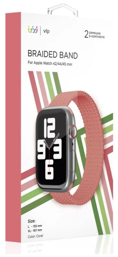 Ремешок нейлоновый плетёный VLP для Apple Watch 42/44/45, L/XL, коралловый