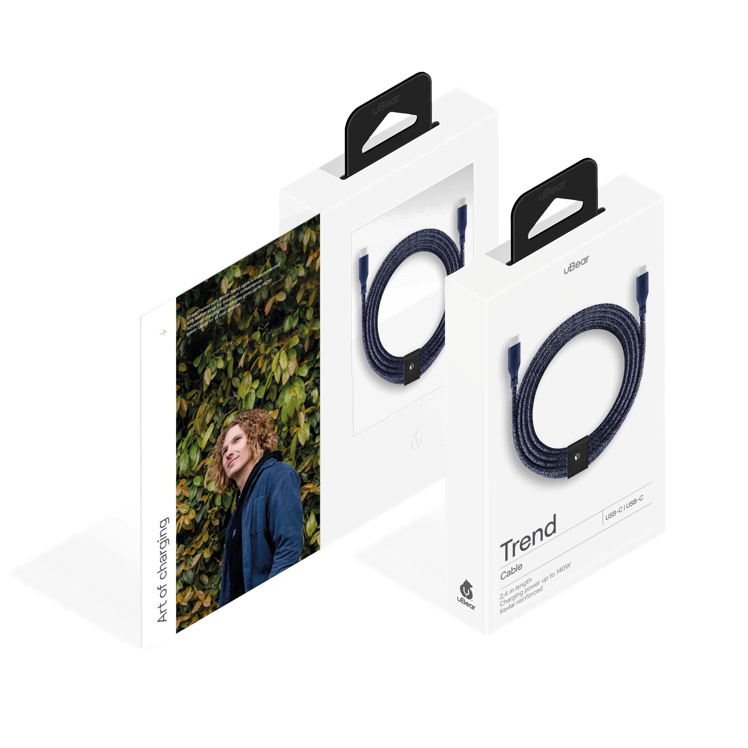 Зарядный кабель uBear Trend, USB-C/USB-С, 140 Вт,  2,4м, синий