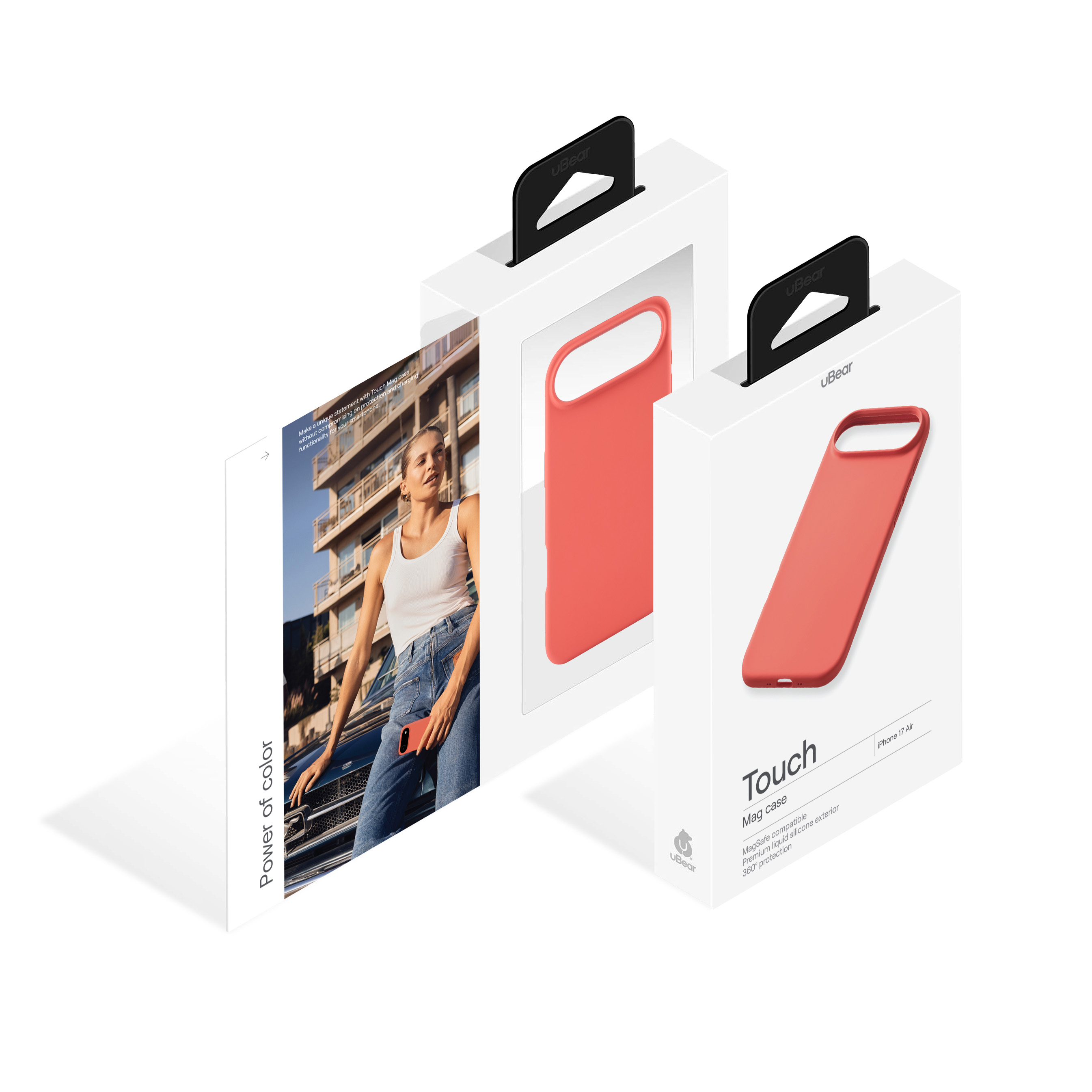 На фото изображено Чехол защитный uBear Touch Mag Case для iPhone 17 Air, MagSafe, коралловый