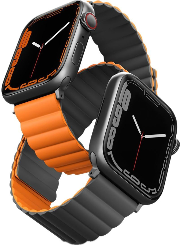 Фото Ремешок силиконовый двусторонний Uniq для Apple Watch (44,45,46,49 мм), оранжевый-серый Фото Ремешок силиконовый двусторонний Uniq для Apple Watch (44,45,46,49 мм), оранжевый-серый