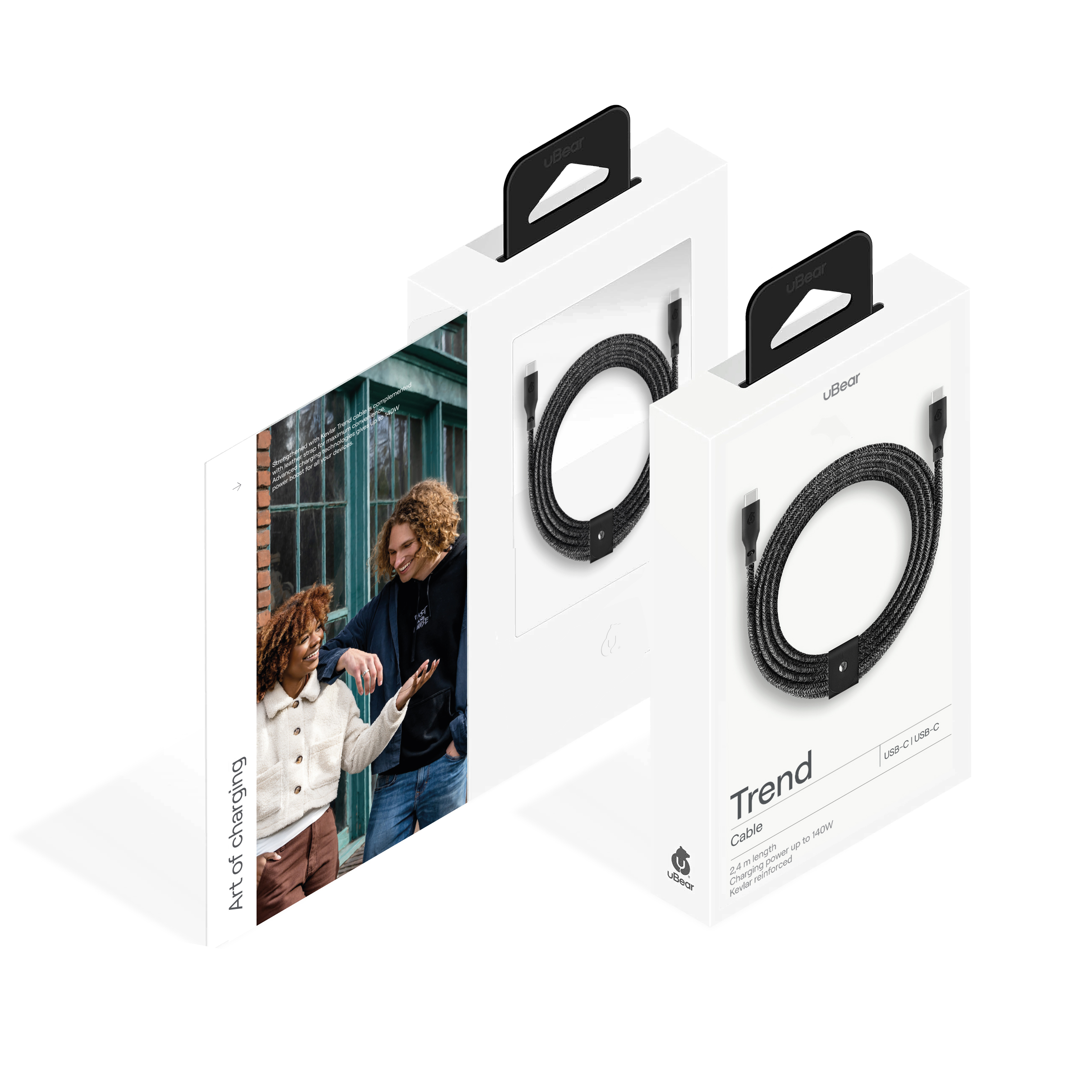 Зарядный кабель uBear Trend, USB-C/USB-С, 140 Вт, 2,4м, чёрный