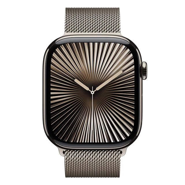 Apple Watch Series 10, 46 мм, корпус из титана цвета «натуральный титан», ремешок Milanese титанового цвета, размер S/M