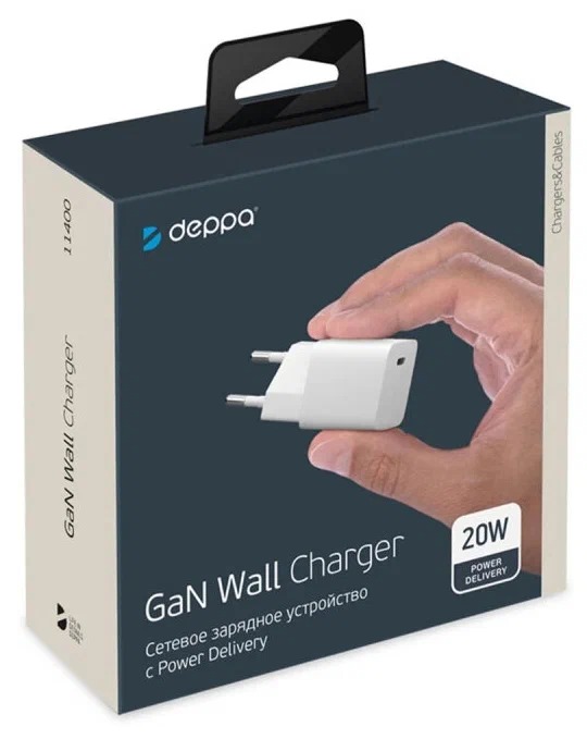СЗУ USB-C Deppa, Power Delivery, GaN, 20Вт, белый