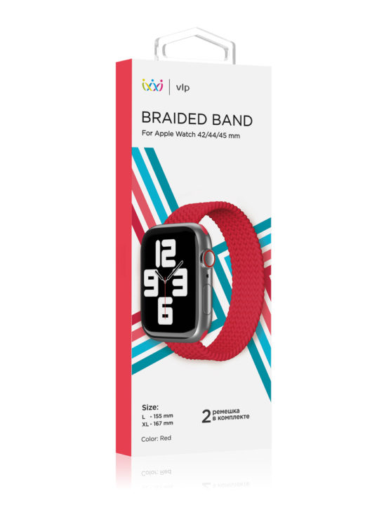 Ремешок нейлоновый плетёный VLP для Apple Watch 42/44/45, L/XL, красный Ремешок нейлоновый плетёный VLP для Apple Watch 42/44/45, L/XL, красный