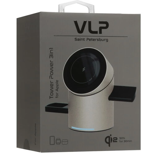 Фото Беспроводное зарядное устройство Tower Power 3 в 1, натуральный титан На фото изображено Беспроводное зарядное устройство Tower Power 3 в 1, натуральный титан