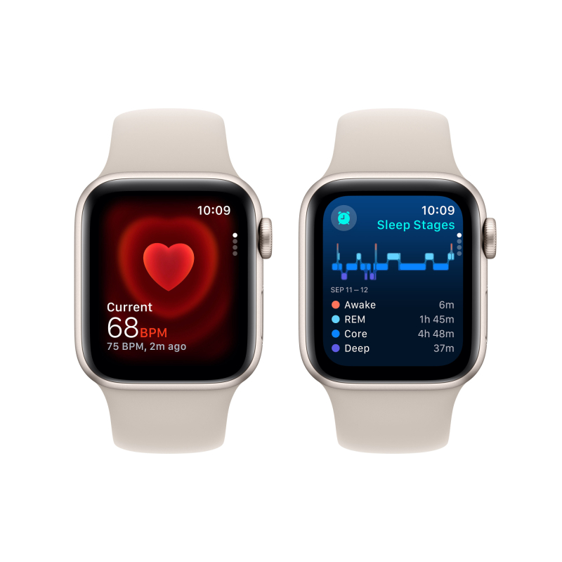 Apple Watch SE 2024, 40 мм, корпус из алюминия цвета «Сияющая звезда», спортивный ремешок, размер M/L