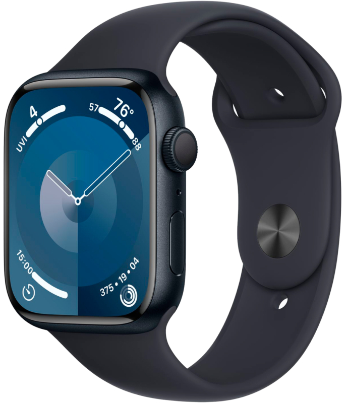 Apple Watch Series 9, 41 мм, корпус из алюминия цвета «Тёмная ночь», спортивный ремешок, размер M/L