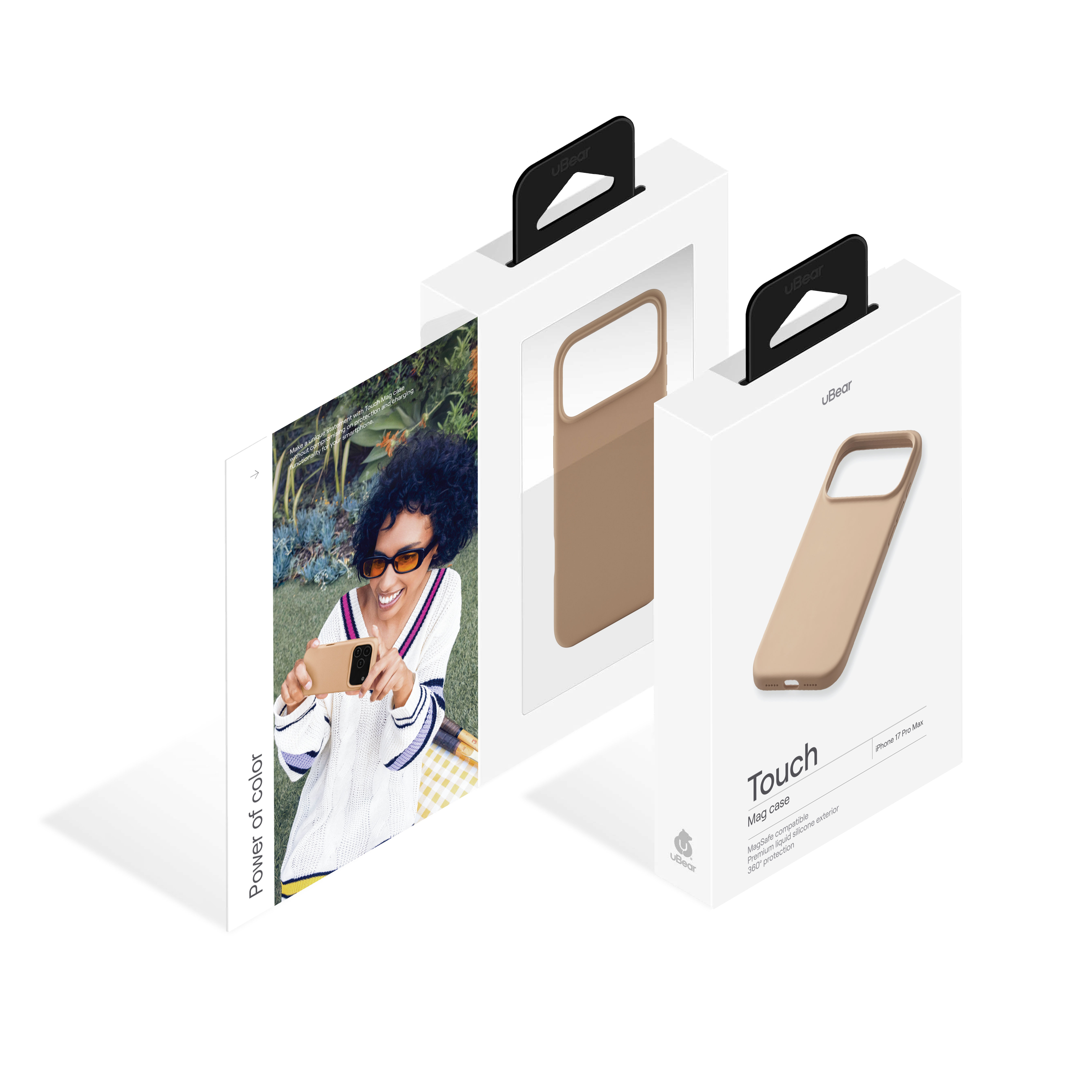 На фото изображено Чехол защитный uBear Touch Mag Case для iPhone 17 Pro Max, MagSafe, латте