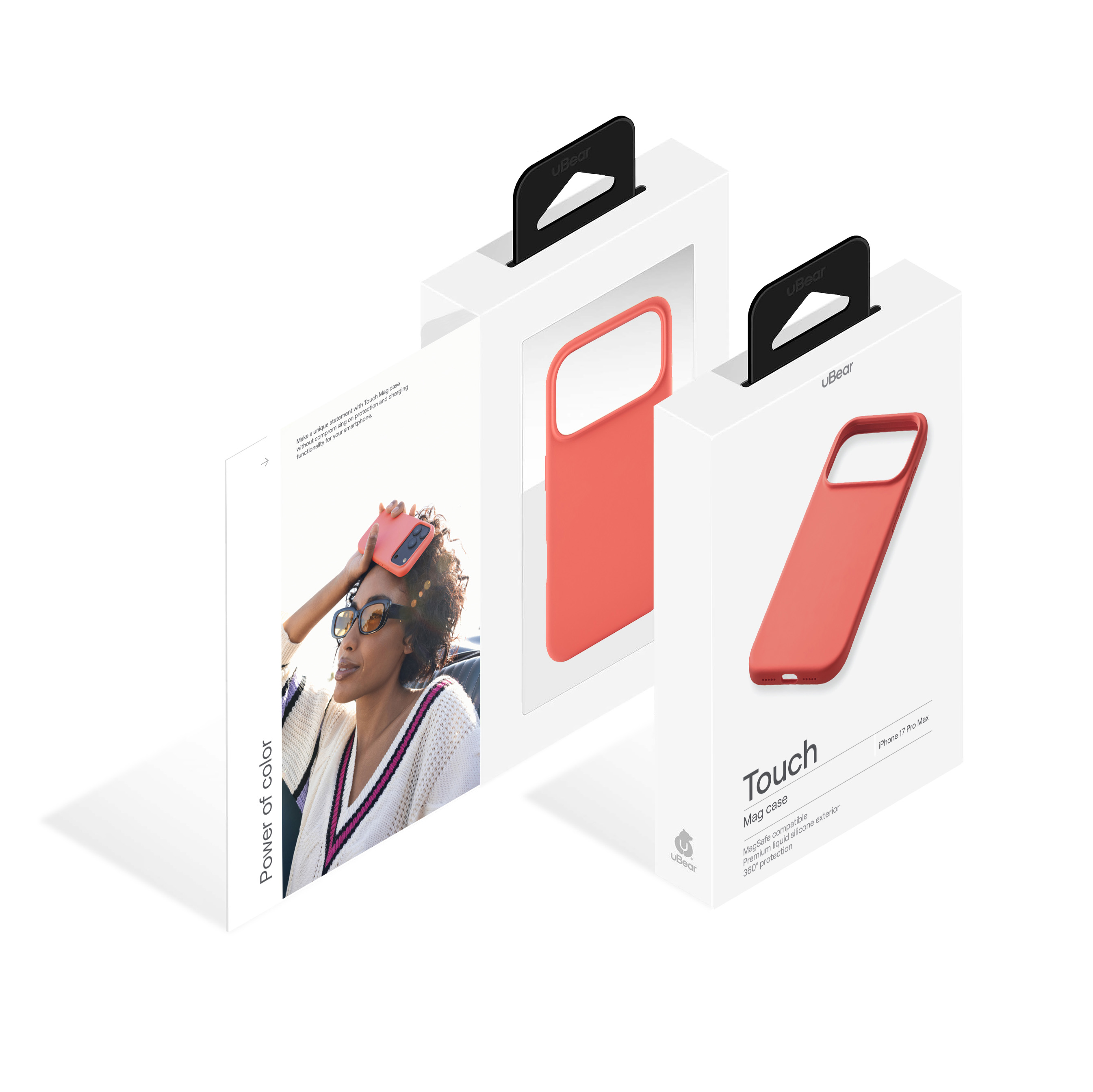 На фото изображено Чехол защитный uBear Touch Mag Case для iPhone 17 Pro Max, MagSafe, коралловый