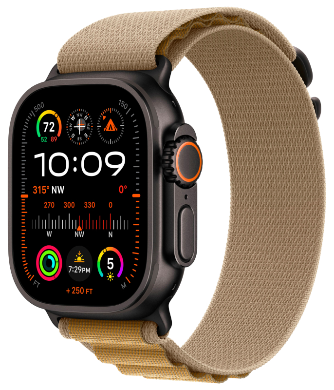 Apple Watch Ultra 2 GPS + Cellular, 49 мм, корпус из черного титана, ремешок Alpine цвета «загар», размер S