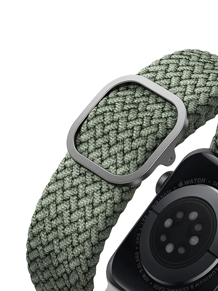 Фото Ремешок текстильный плетёный Uniq для Apple Watch 38/40/41/42, зелёный На фото изображено Ремешок текстильный плетёный Uniq для Apple Watch 38/40/41/42, зелёный
