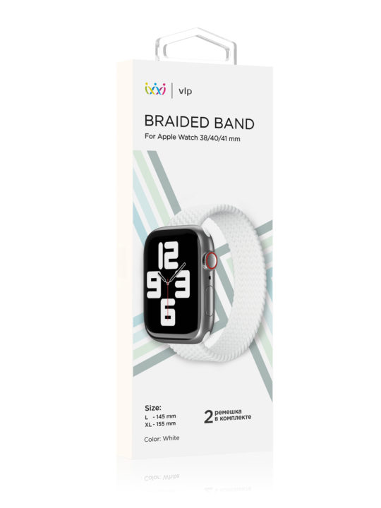 Ремешок нейлоновый плетёный VLP для Apple Watch 38/40/41, L/XL, белый Ремешок нейлоновый плетёный VLP для Apple Watch 38/40/41, L/XL, белый