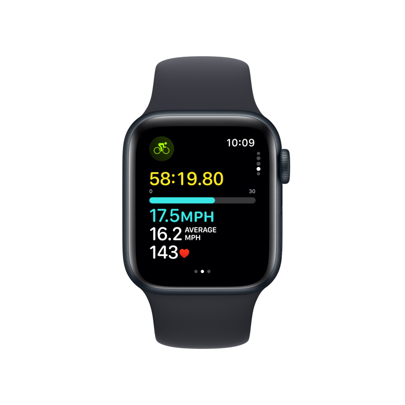 Apple Watch SE 2024, 44 мм, корпус из алюминия цвета «Тёмная ночь», спортивный ремешок, размер S/M