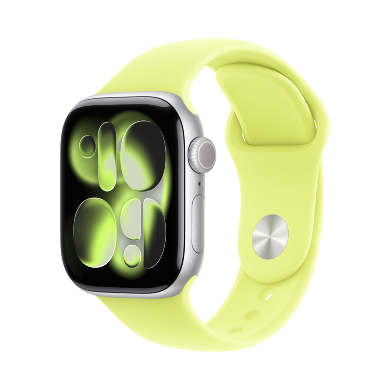 На фото изображено Apple Watch Series 11, 42 мм, корпус из алюминия цвета «Серебристый», спортивный ремешок, размер S/M
