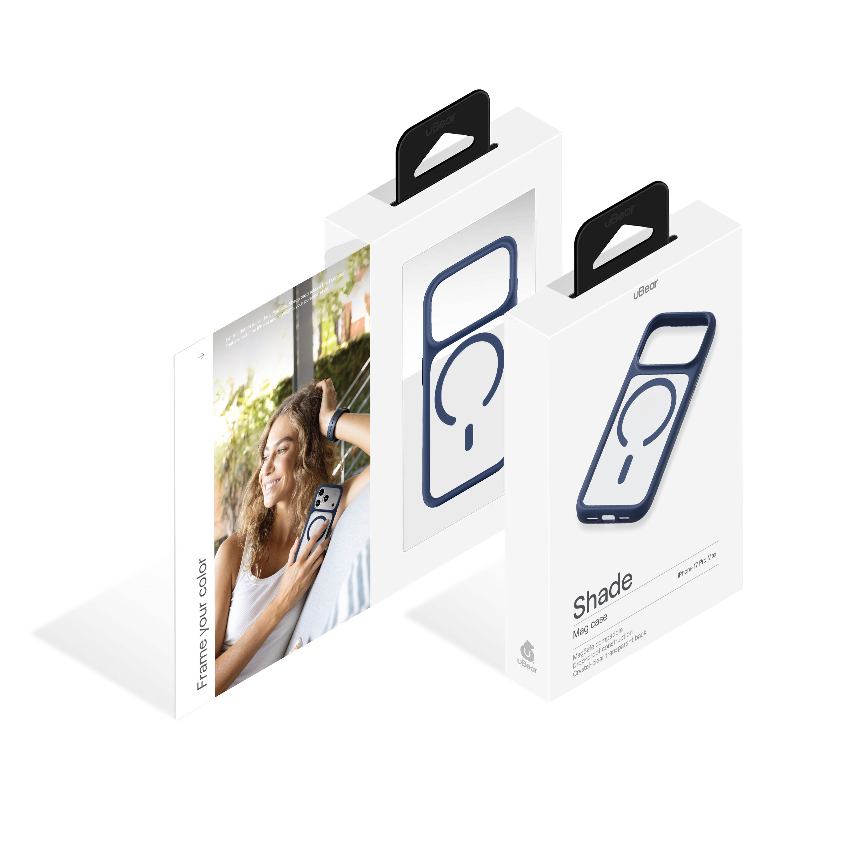На фото изображено Чехол защитный uBear Shade Case для iPhone 17 Pro Max, MagSafe, синий