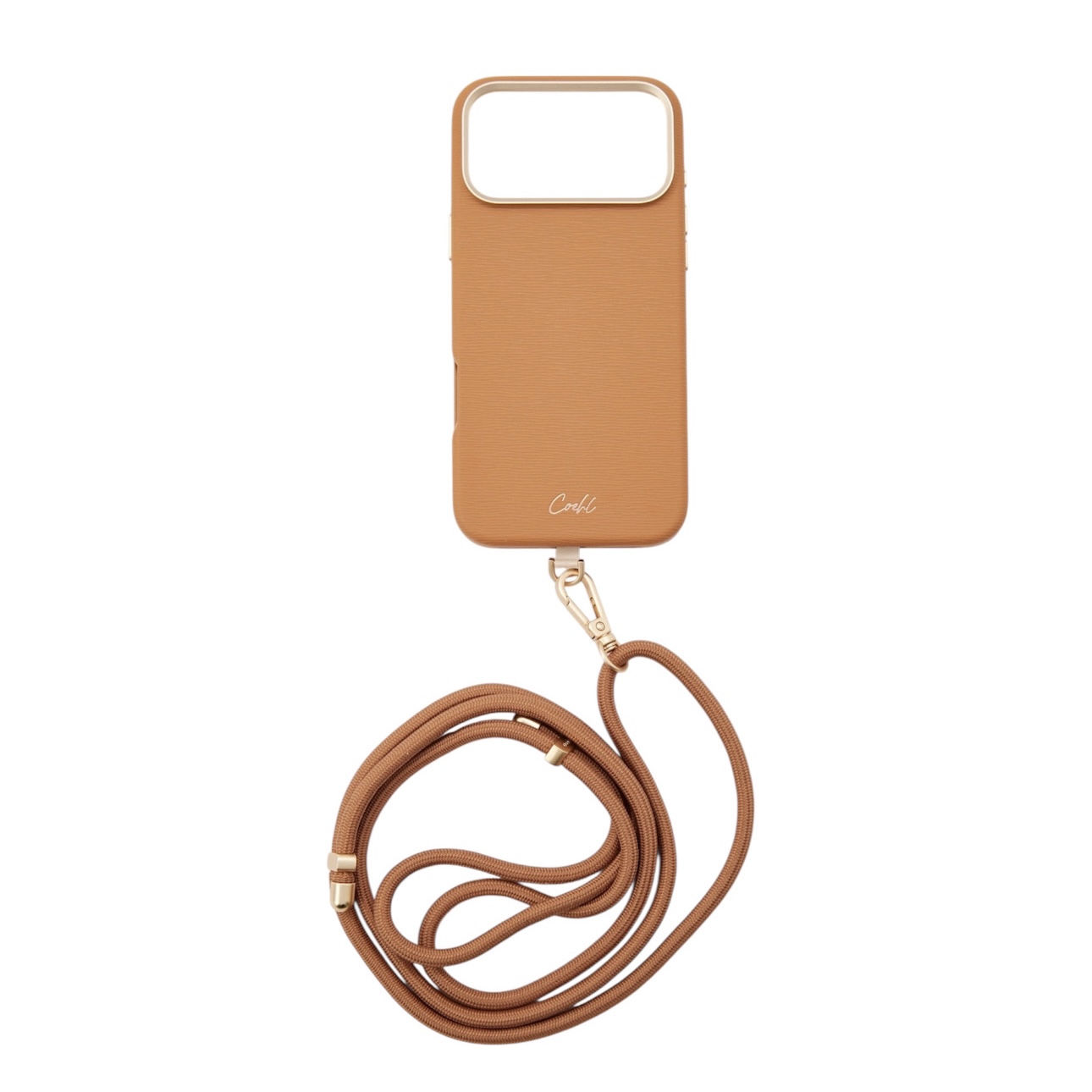 На фото изображено Чехол Uniq Coehl Strap Merelle (MagSafe) для iPhone 17 Pro, коричневый