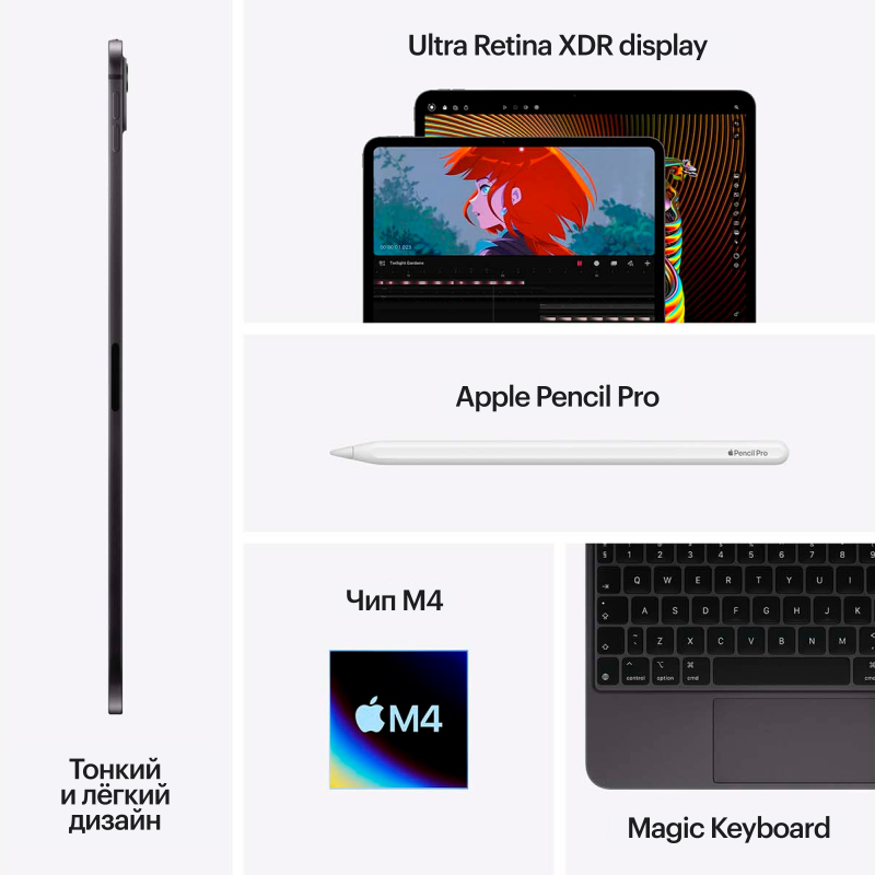 Apple iPad Pro M4, 13” дюймов Wi-Fi 1 ТБ Чёрный космос, нанотекстурное стекло