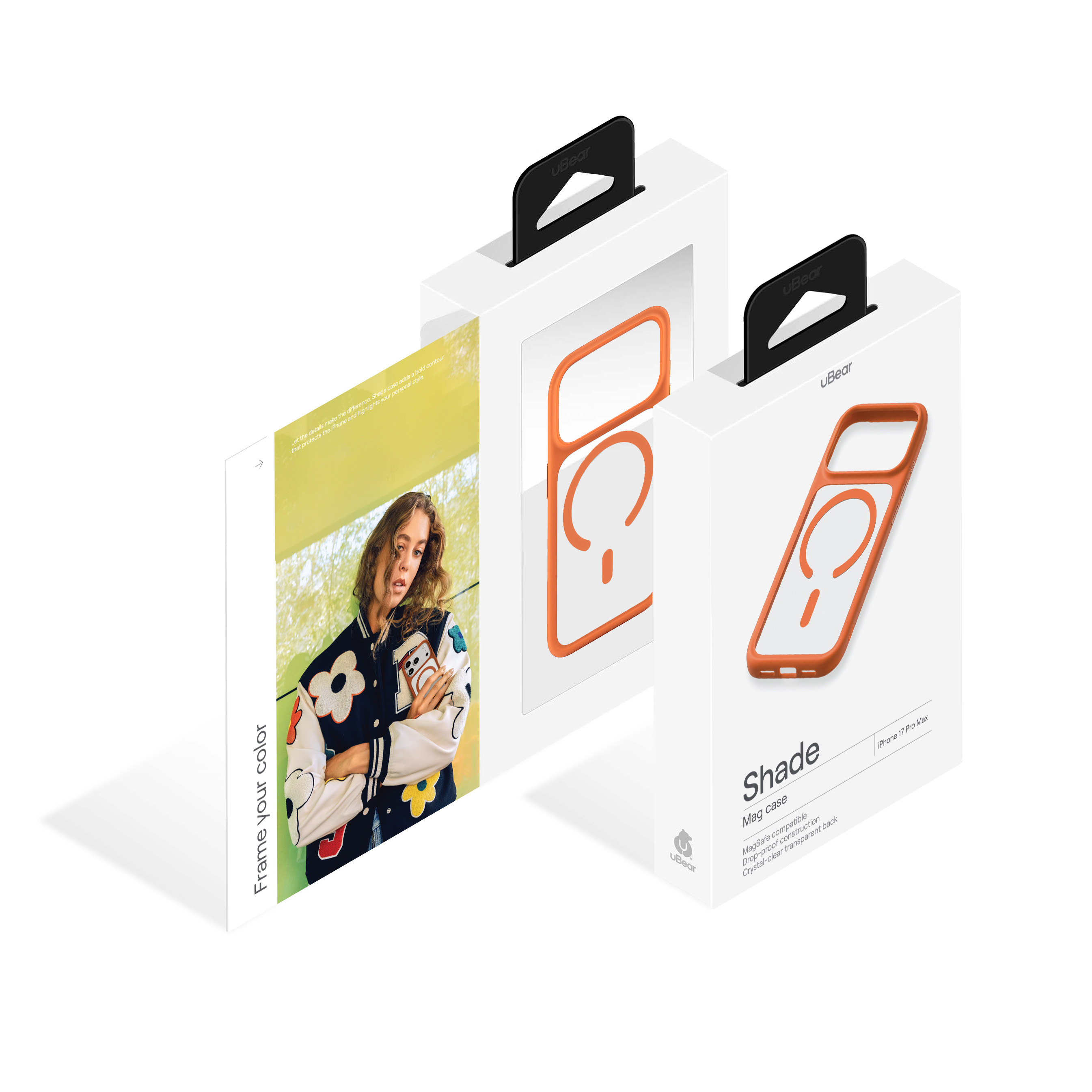 На фото изображено Чехол защитный uBear Shade Case для iPhone 17 Pro Max, MagSafe, оранжевый