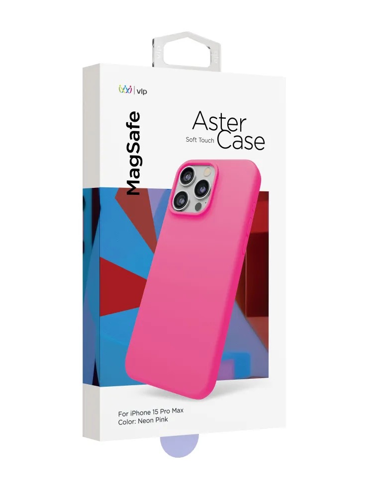 Чехол защитный VLP Aster Case с MagSafe для iPhone 15 Pro Max, неоновый розовый