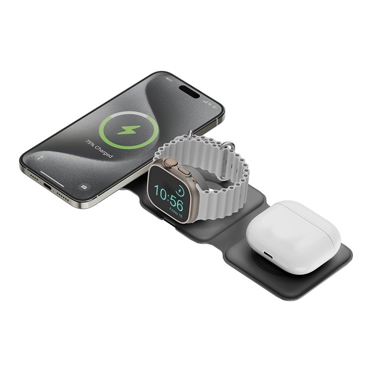 Складная зарядная станция Energea Bazic GoMag Trio Plus для iPhone, AirPods и Apple Watch Складная зарядная станция Energea Bazic GoMag Trio Plus для iPhone, AirPods и Apple Watch