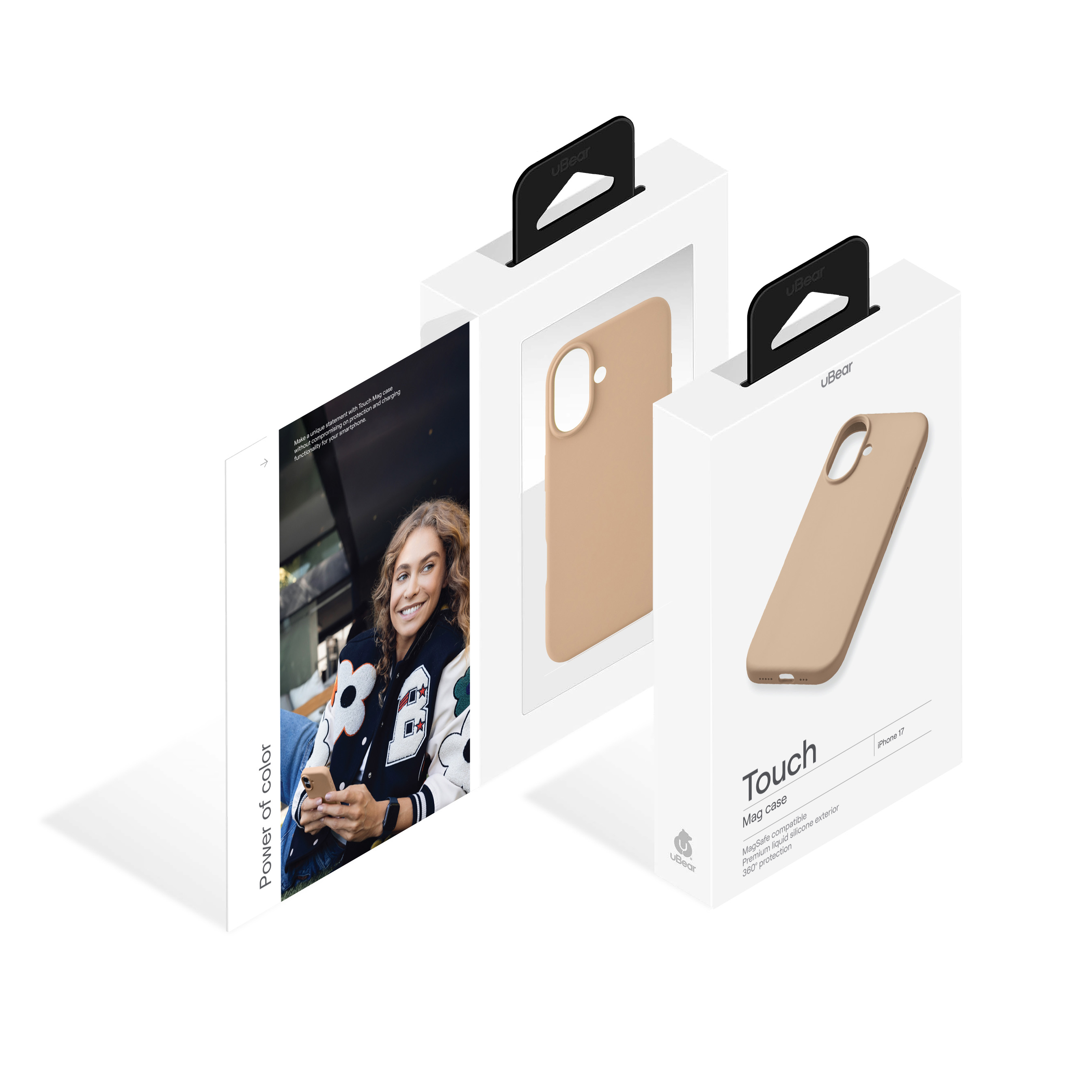 На фото изображено Чехол защитный uBear Touch Mag Case для iPhone 17 MagSafe, латте
