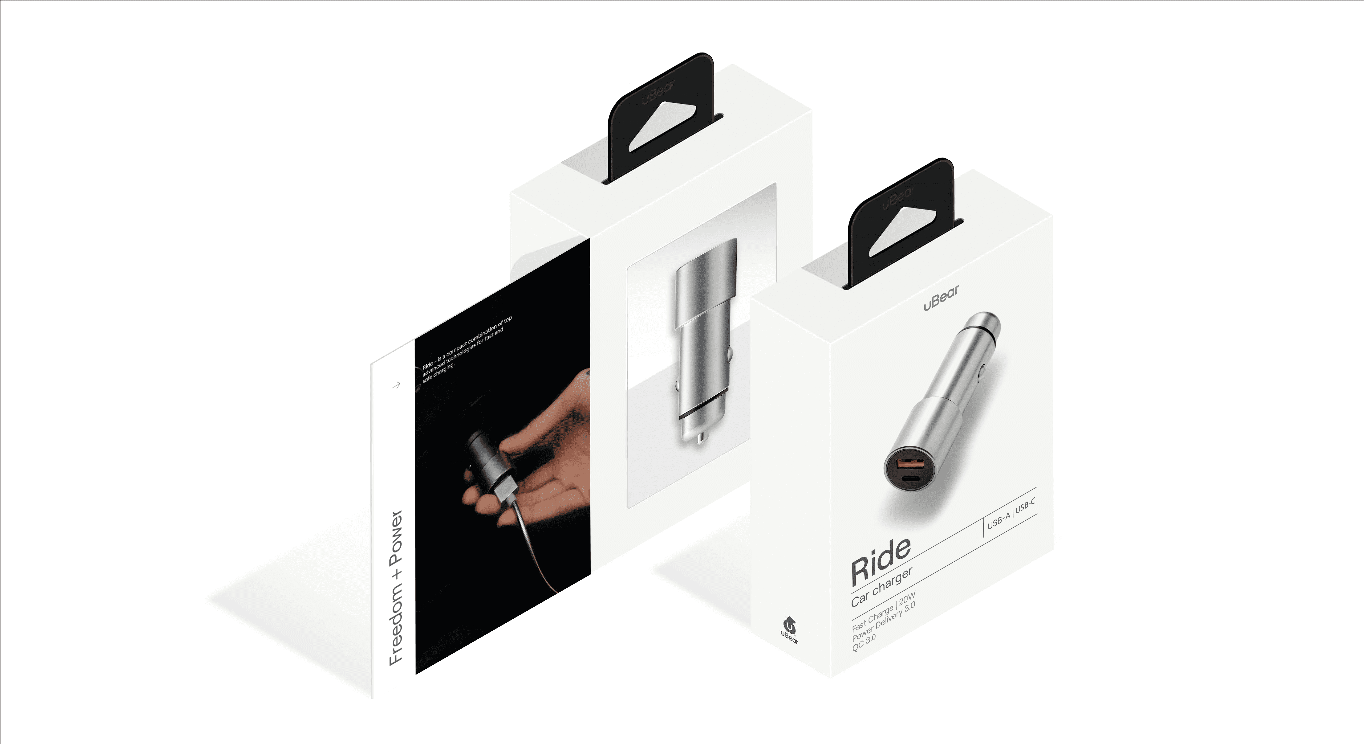 uBear Ride Car Charger, USB-C+USB-A, серый