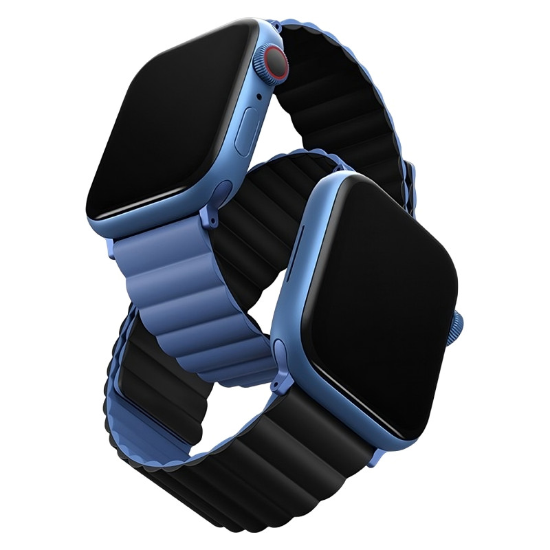 Фото Ремешок силиконовый двусторонний Uniq для Apple Watch (44,45,46,49 мм), чёрный-синий Фото Ремешок силиконовый двусторонний Uniq для Apple Watch (44,45,46,49 мм), чёрный-синий