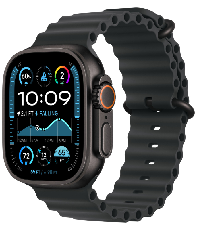 Apple Watch Ultra 2 GPS + Cellular, 49 мм, корпус из черного титана, ремешок Ocean черного цвета Apple Watch Ultra 2 GPS + Cellular, 49 мм, корпус из черного титана, ремешок Ocean черного цвета