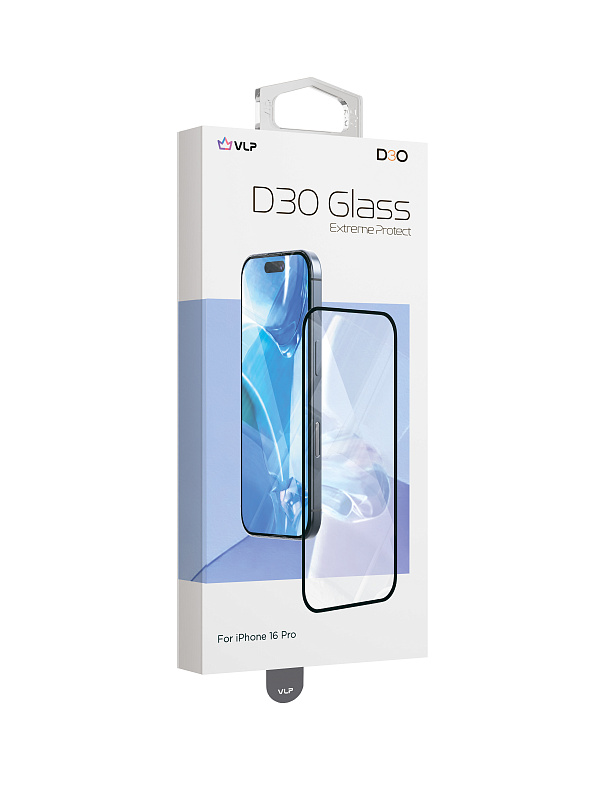 Стекло защитное 2,5D VLP D3O Glass для iPhone 16 Pro с черной рамкой